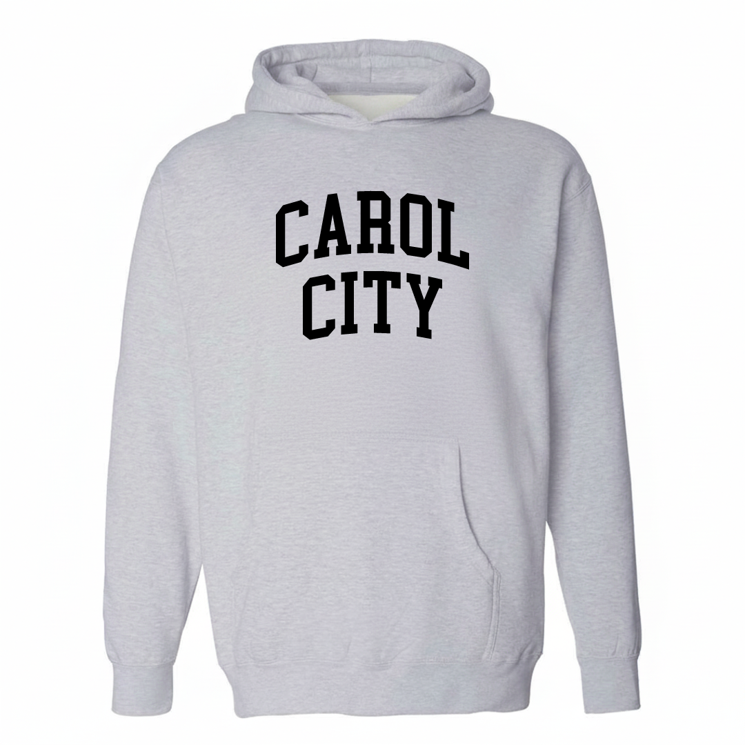 Heather-gray hoodie with the Carol City varsity arched lettering design on the chest.