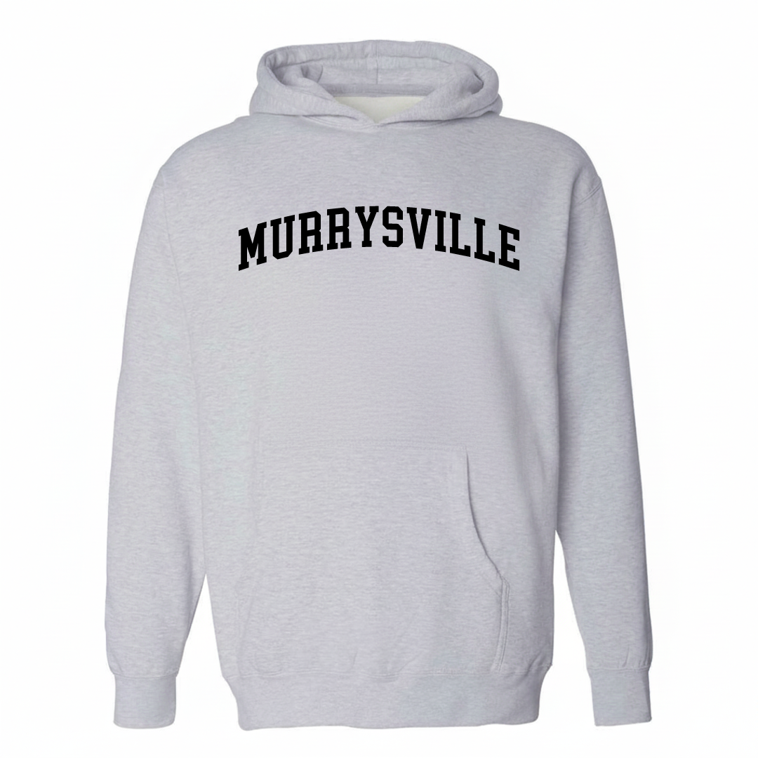 Heather-gray hoodie with the Murrysville varsity arched lettering design on the chest.