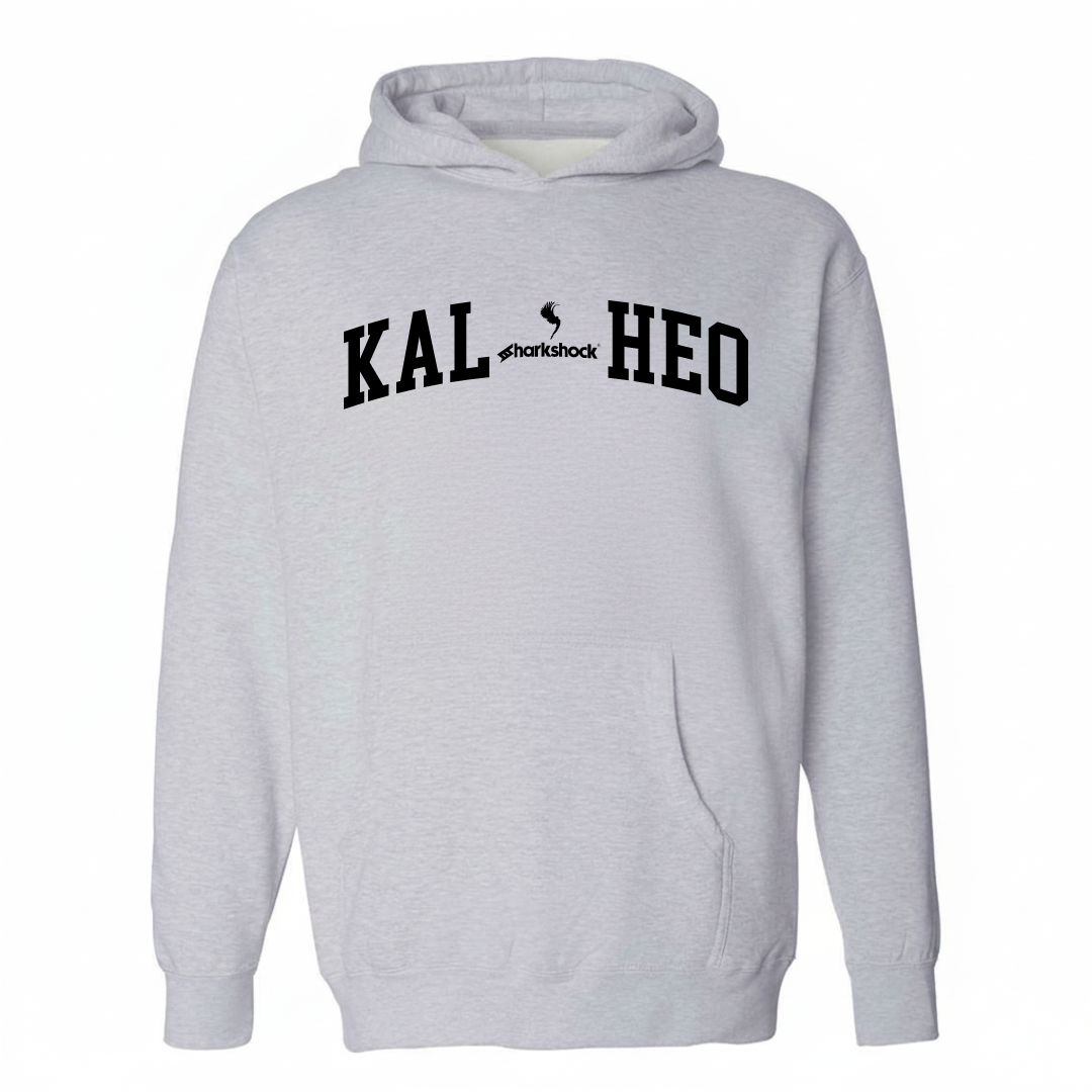 Heather-gray hoodie with the Kalāheo varsity arched lettering design on the chest.