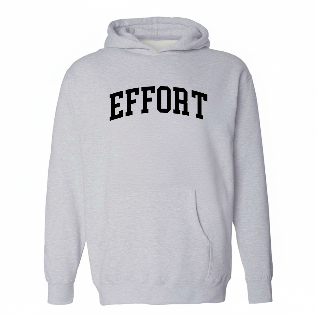 Heather-gray hoodie with the Effort, PA varsity arched lettering design on the chest.