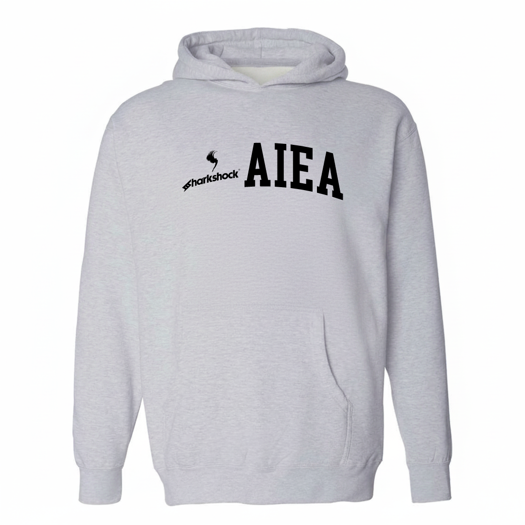 Heather-gray hoodie with the ʻAiea varsity arched lettering design on the chest.