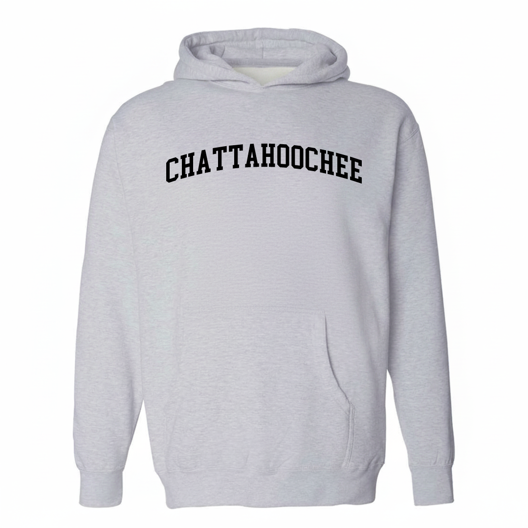 Heather-gray hoodie with the Chattahoochee arched varsity lettering design on the chest.
