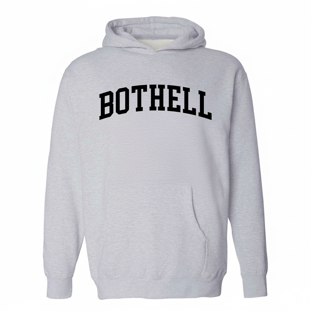 Heather-gray hoodie with the Bothell varsity arched lettering design on the chest.