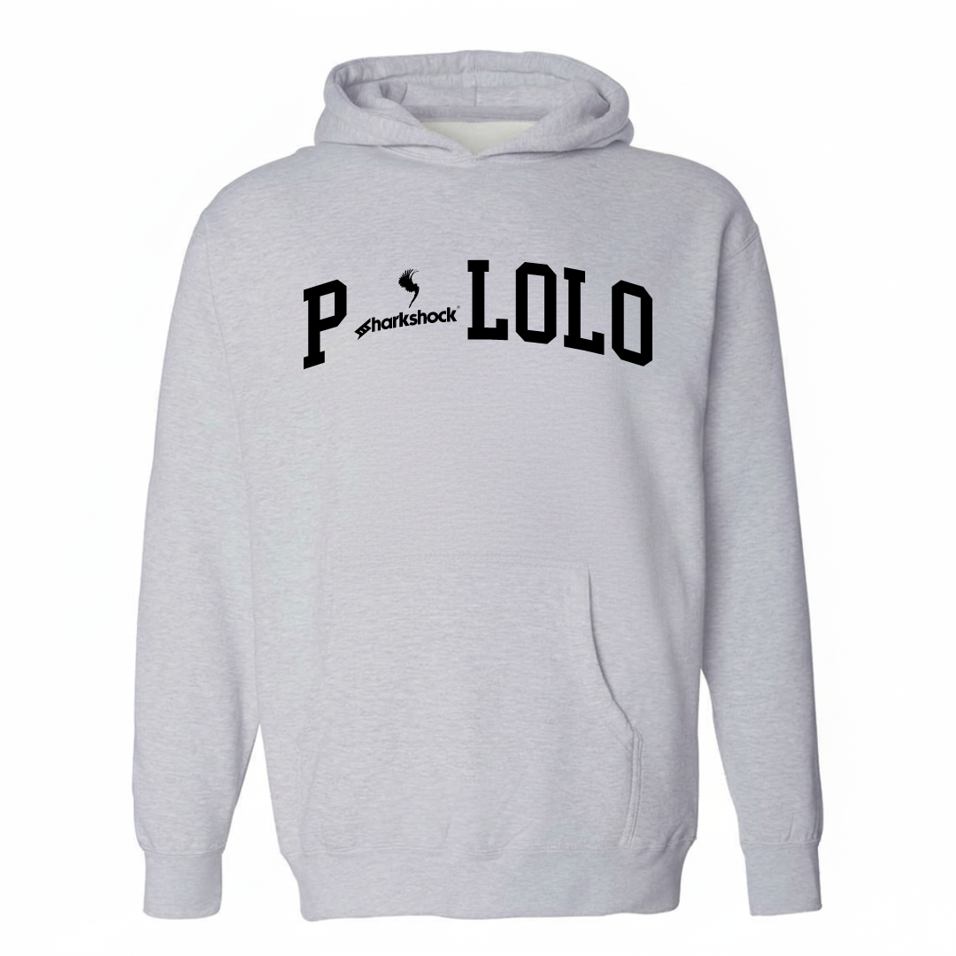 Heather-gray hoodie with the Pālolo varsity arched lettering design on the chest.