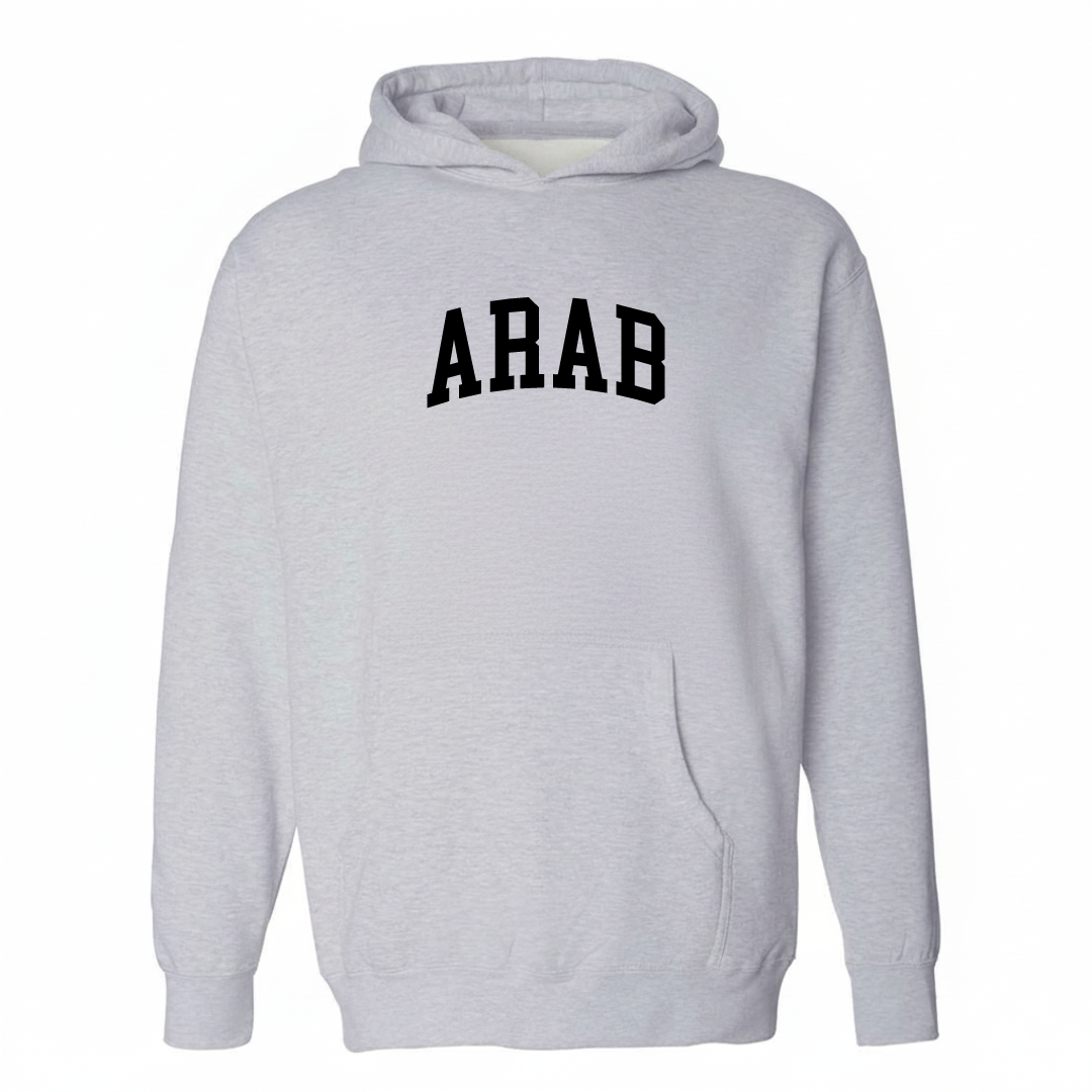 Heather-gray hoodie with the Arab, AL varsity arched lettering design on the chest.