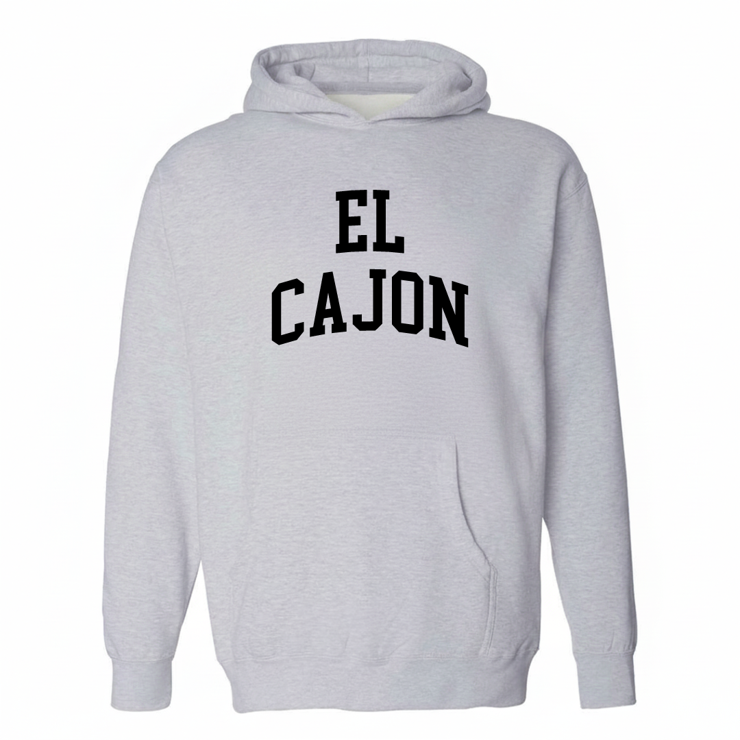 Heather-gray hoodie with the El Cajon varsity arched lettering design on the chest.