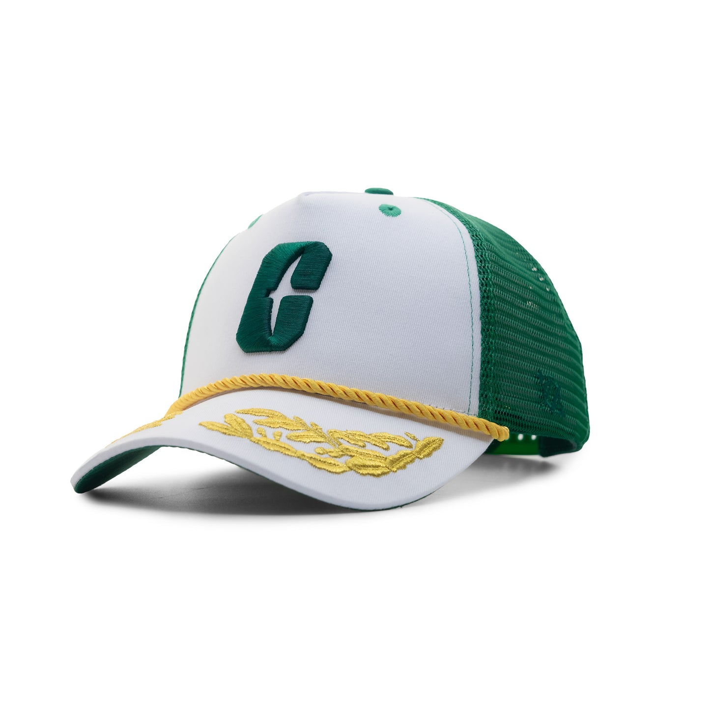 704 Shop x Charlotte 49ers Process™ 5 Panel Roped Oak Leaf Sprig Trucker Hat - All In C - White/Green/Gold