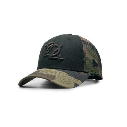 704 Shop x Veterans Bridge Home New Era Classic Logo 940 Trucker Hat - Woodland Camo/Black