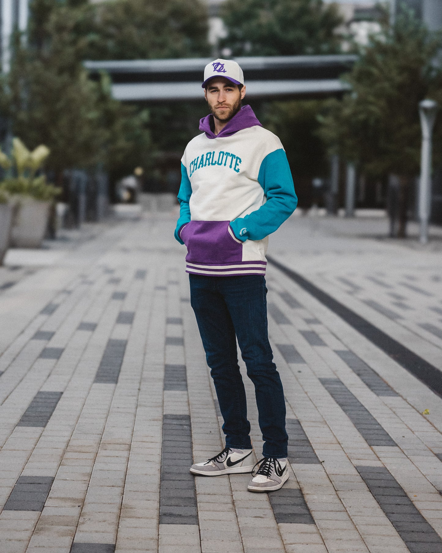 704 Shop Process™ Charlotte Throwback Hoodie - Antique White/Enamel Blue/Picasso Purple (Unisex)