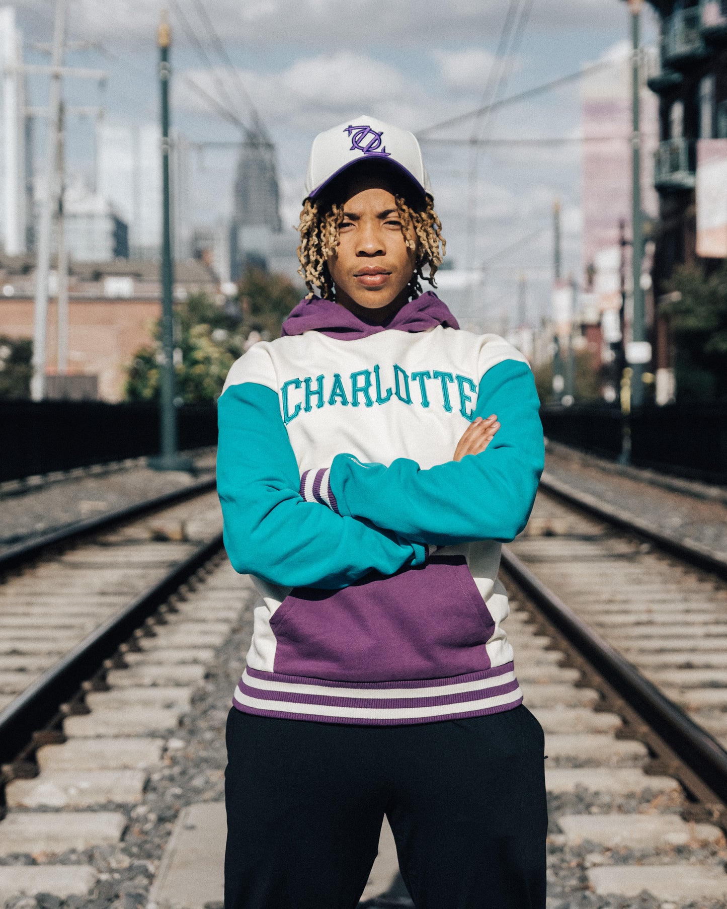 704 Shop Process™ Charlotte Throwback Hoodie - Antique White/Enamel Blue/Picasso Purple (Unisex)