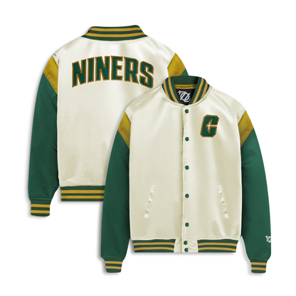 704 Shop x Charlotte 49ers Process™ Collegiate Satin Jacket - Antique White/Green/Gold (Unisex)