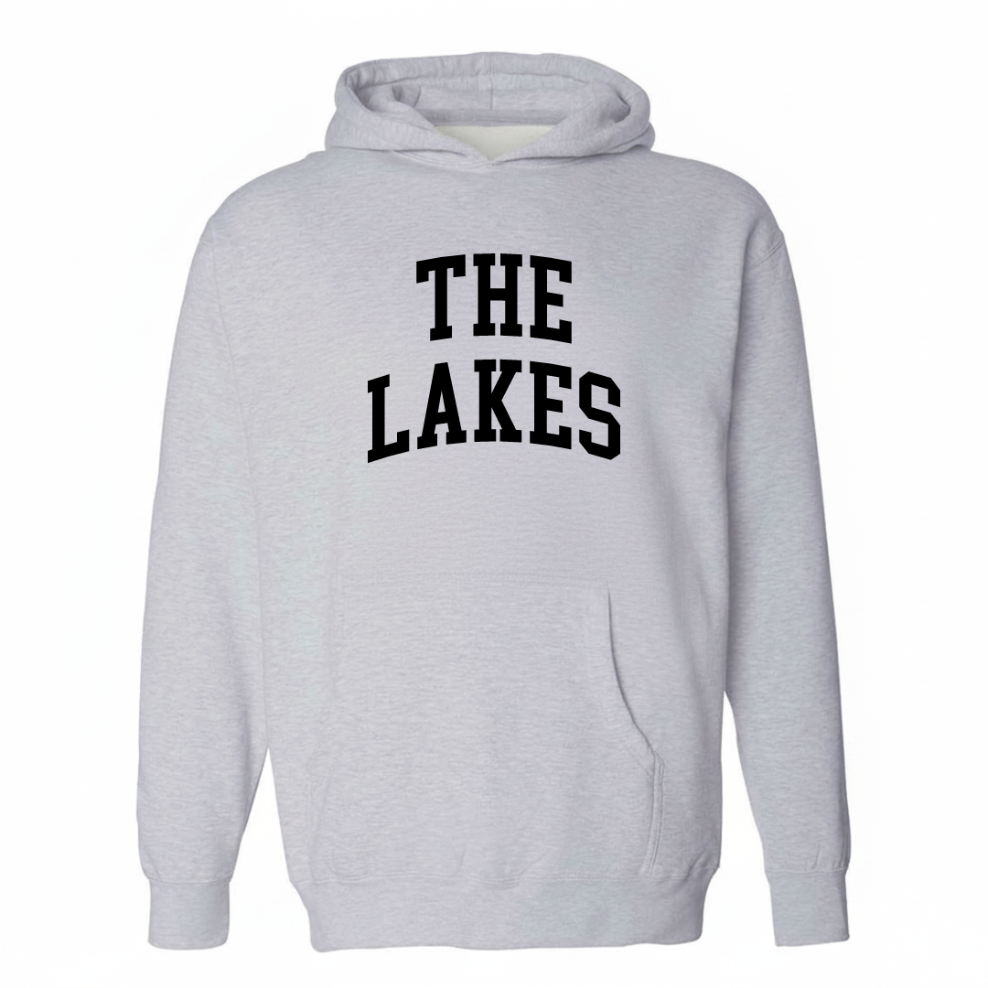 Heather-gray hoodie with The Lakes Tempe arched lettering design on the chest.