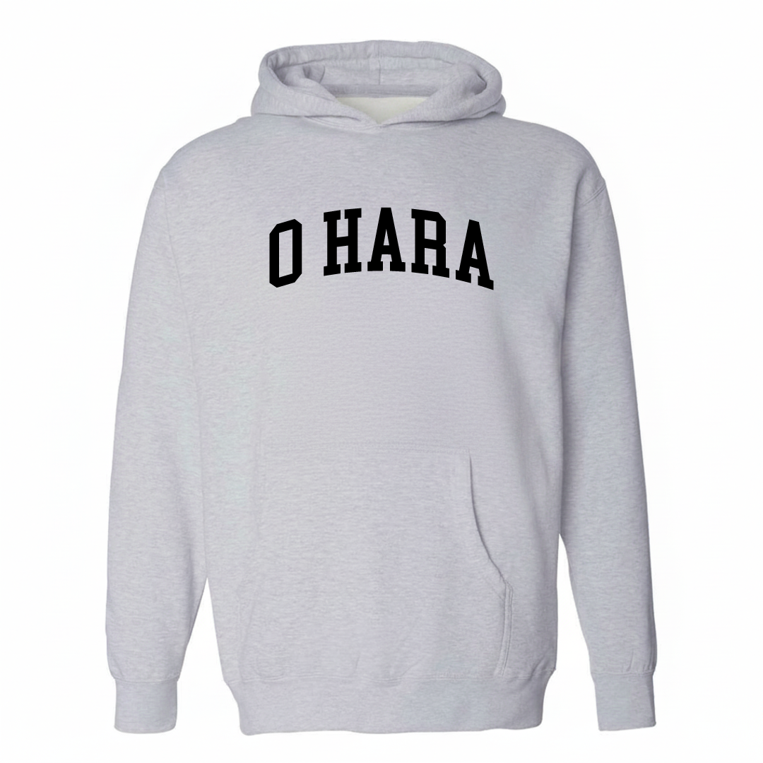 Heather-gray hoodie with the O'Hara Township arched lettering design on the chest.